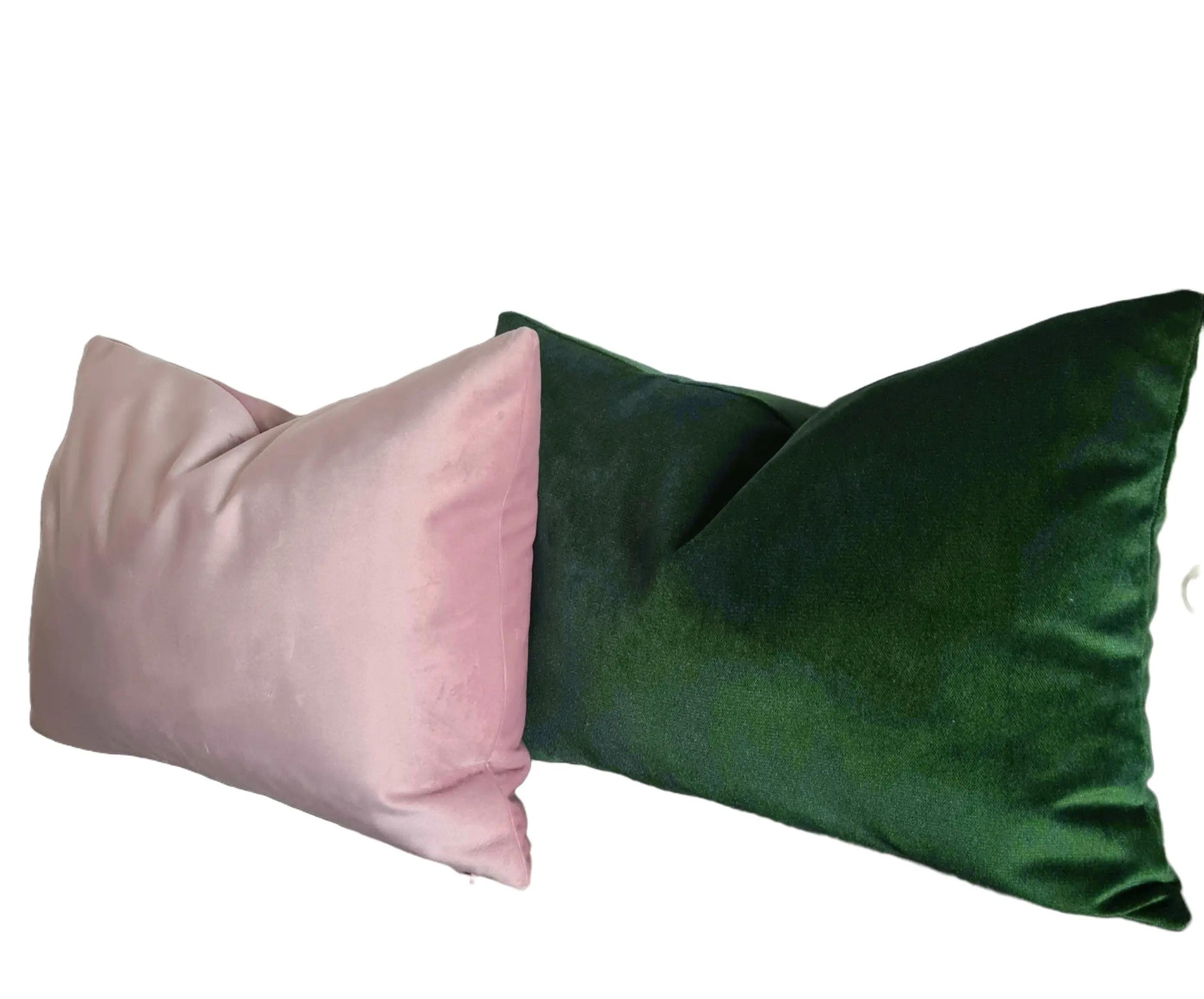 Blush Pink and Green Luxury Plush Velvet Rectangular Cushion
