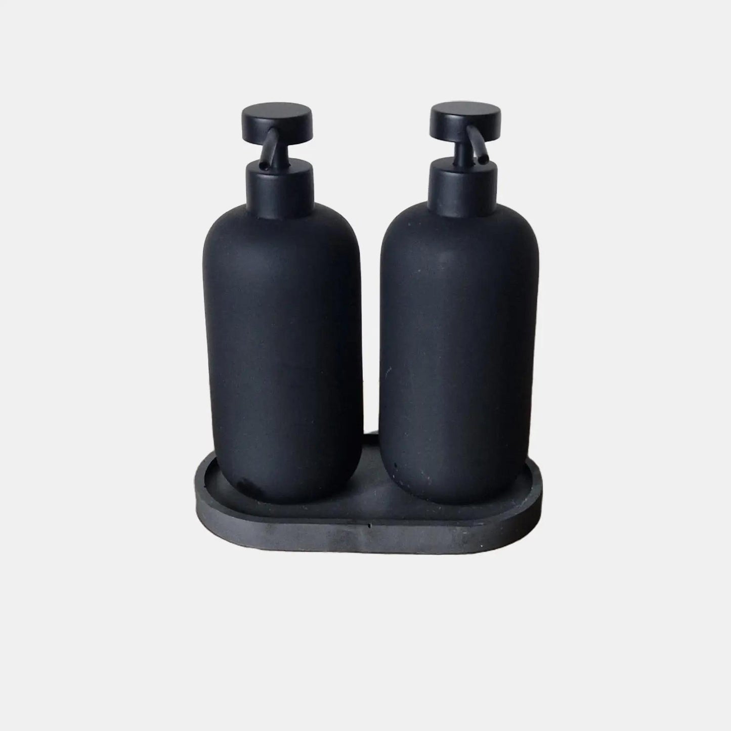 Small Black Jesmonite Oval Tray with Soap Dispensers