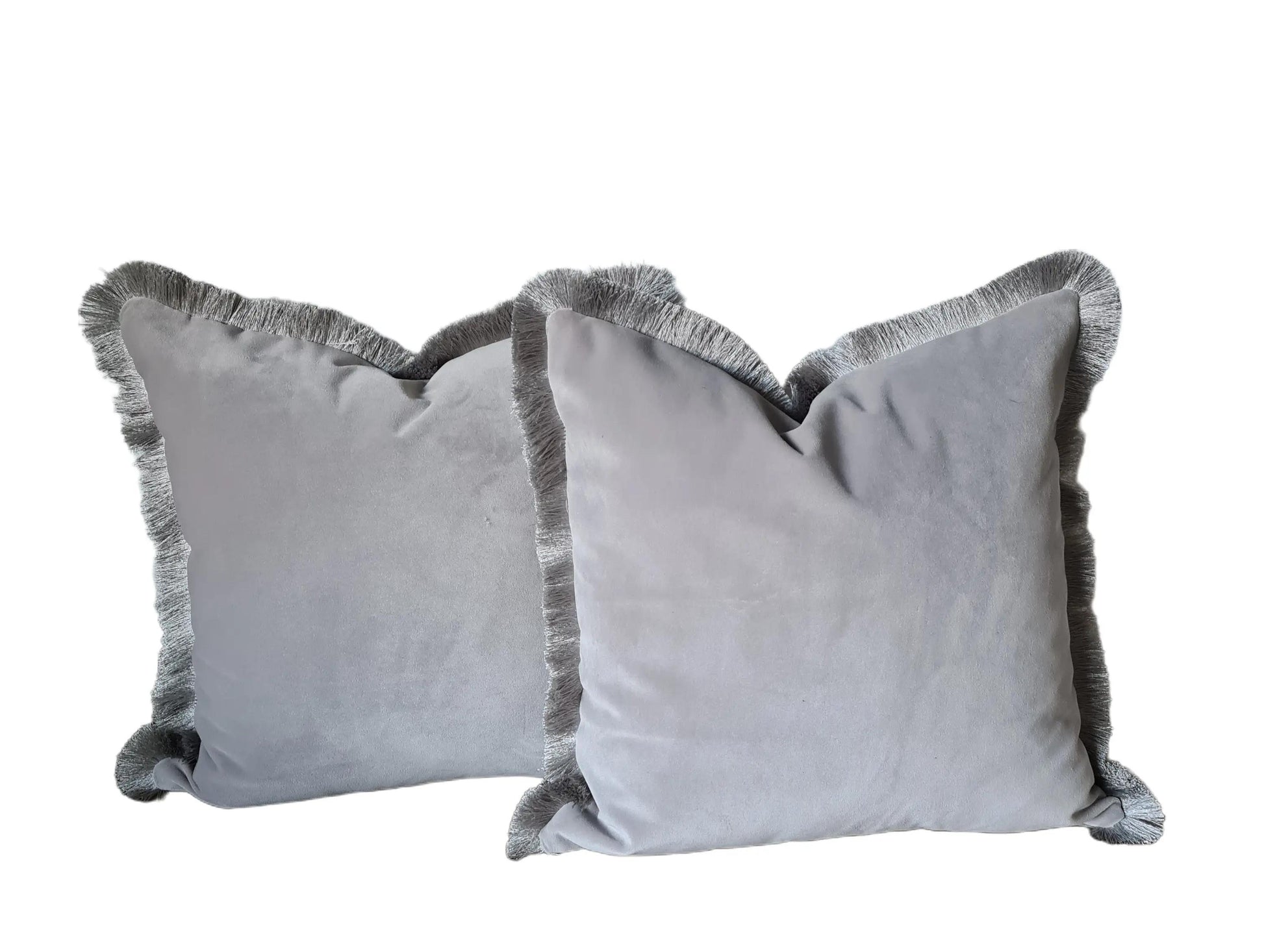 Grey Velvet Tassel Fringe Cushion Set