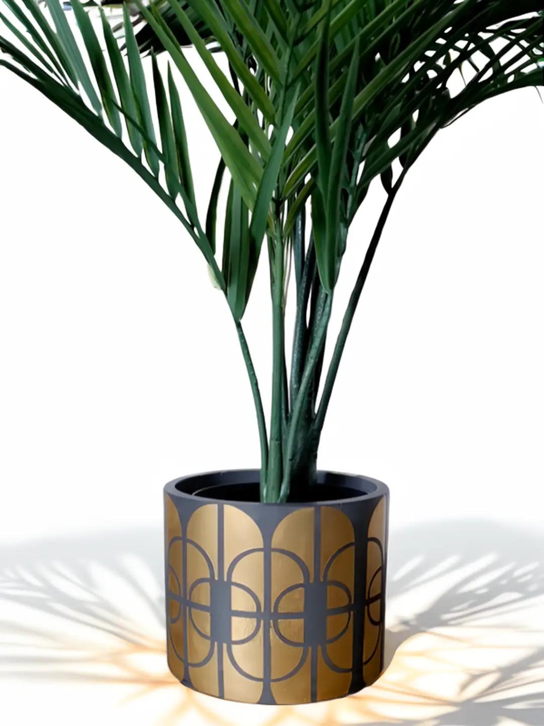 Art Deco Grey and Gold Round Plant Pot