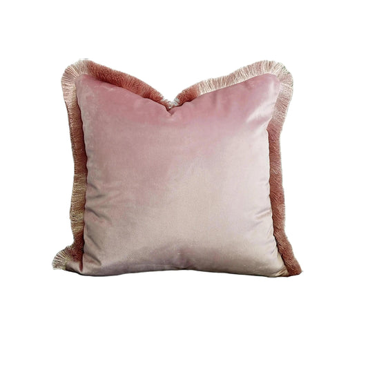 Blush Pink Silk Tassel Fringe Velvet Cushion