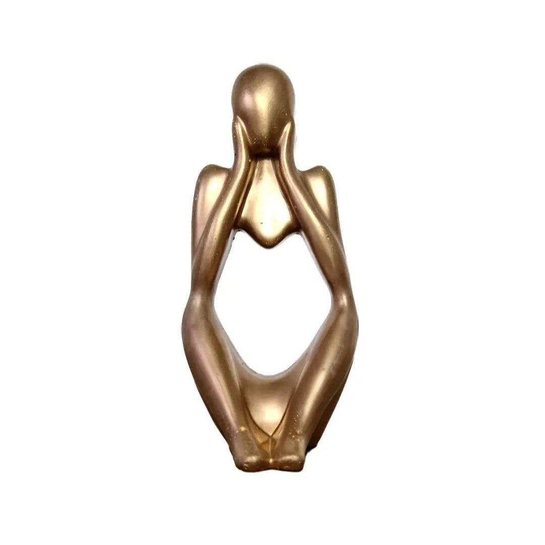 Jesmonite Abstract Thinker Statue in Brushed Gold