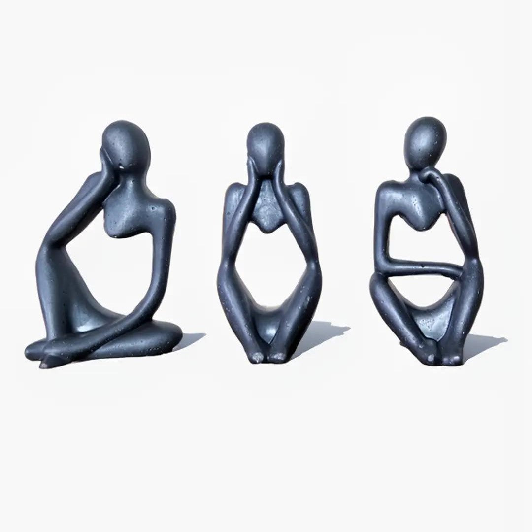 Jesmonite Abstract Thinker Statue Set of 3 in Shimmer Grey