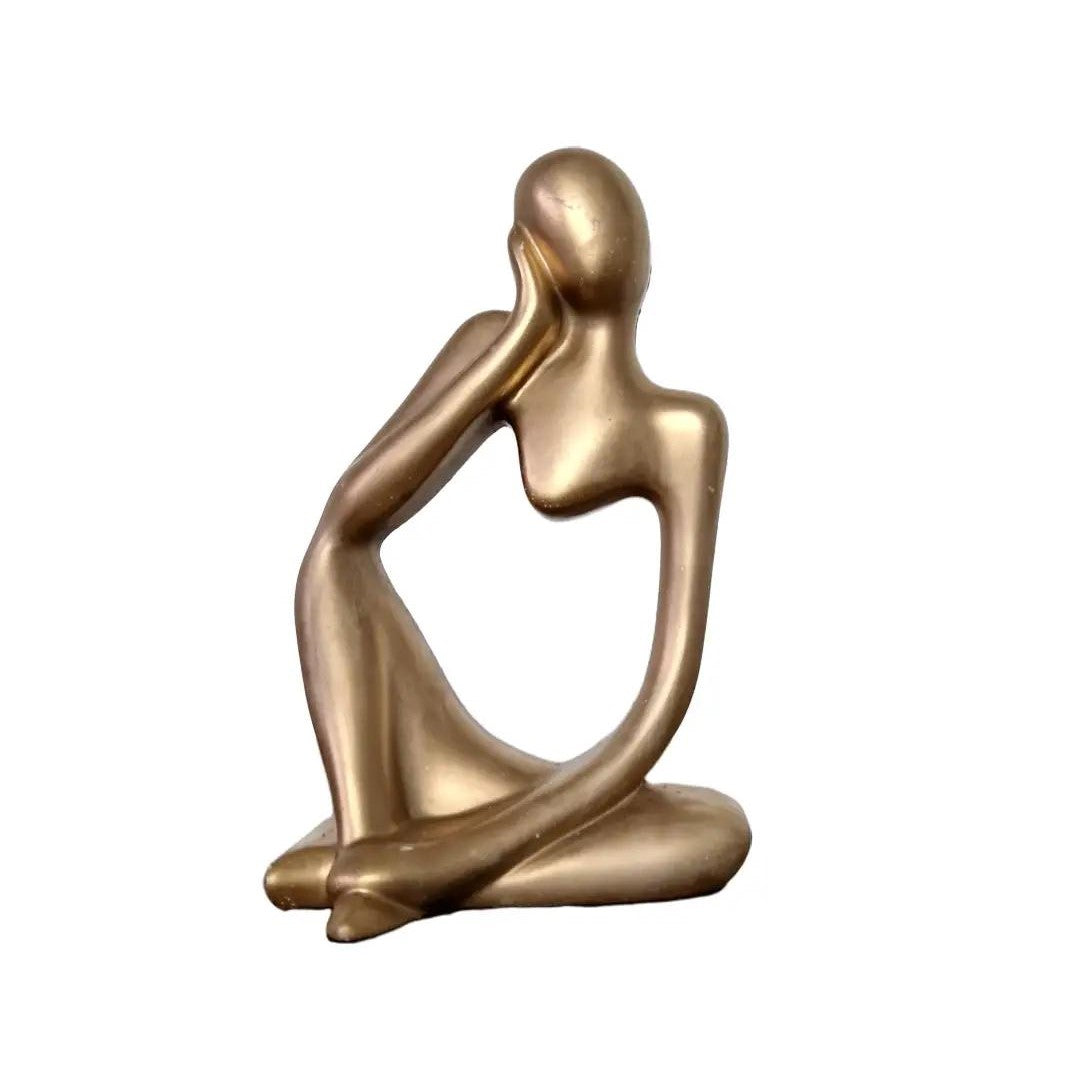 Jesmonite Abstract Thinker Statue in Brushed Gold