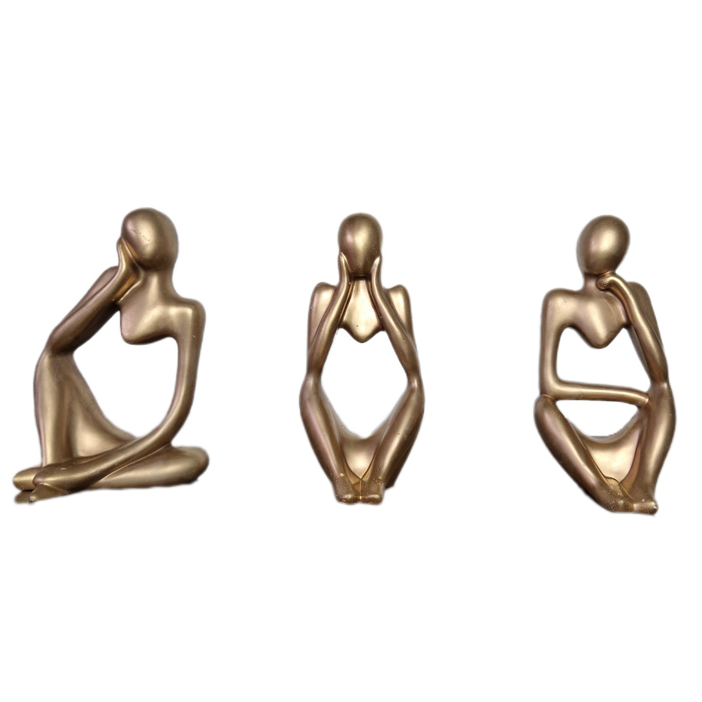 esmonite Abstract Thinker Statue Set of 3 in Brushed Gold 