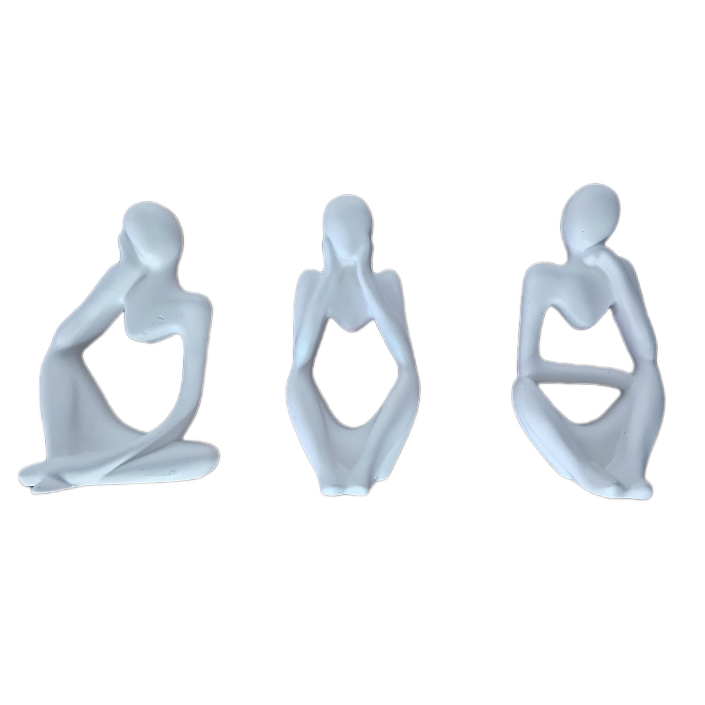 Jesmonite Abstract Thinker Statue Set of 3 in White 