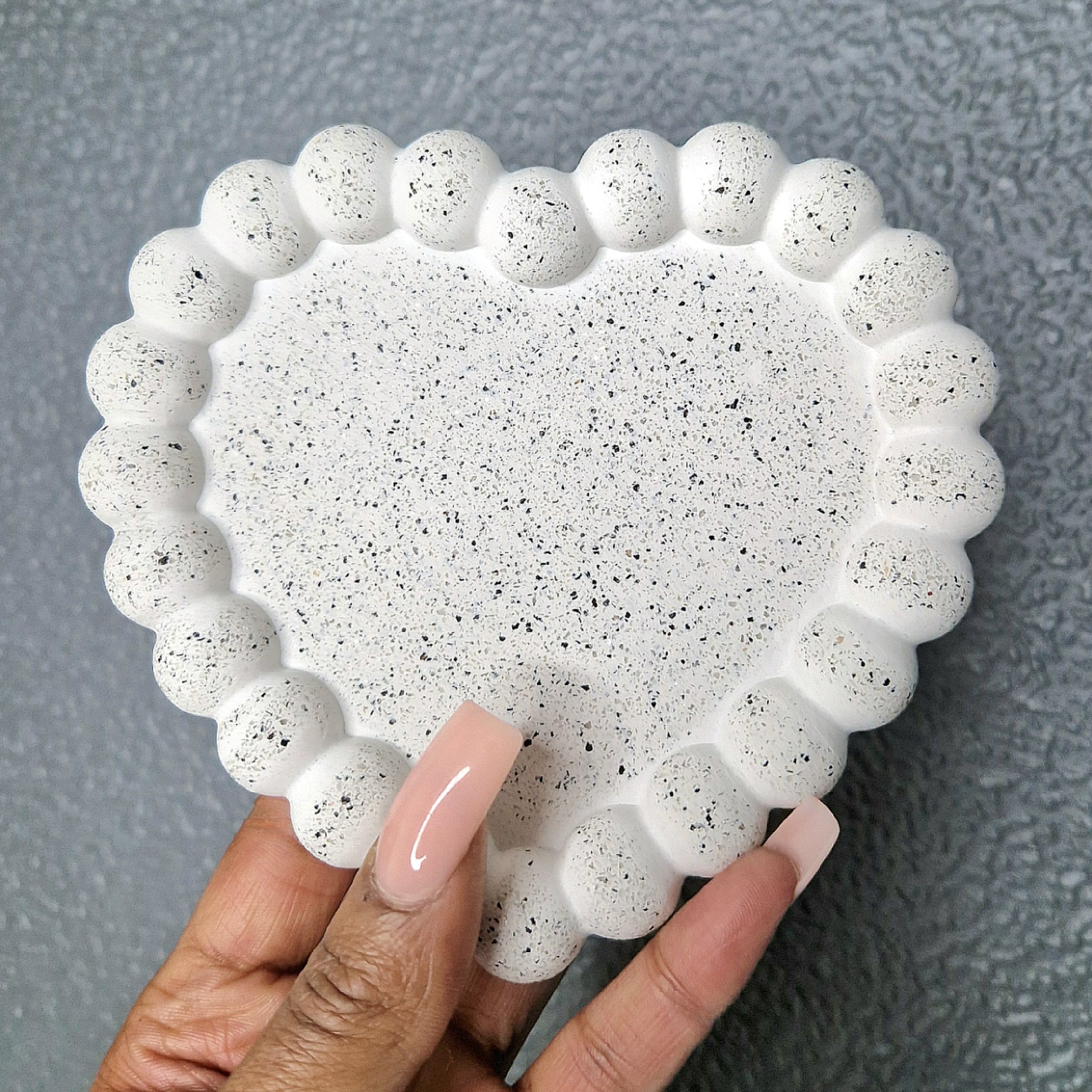 Granite Beaded Heart Trinket Dish Held in Hand