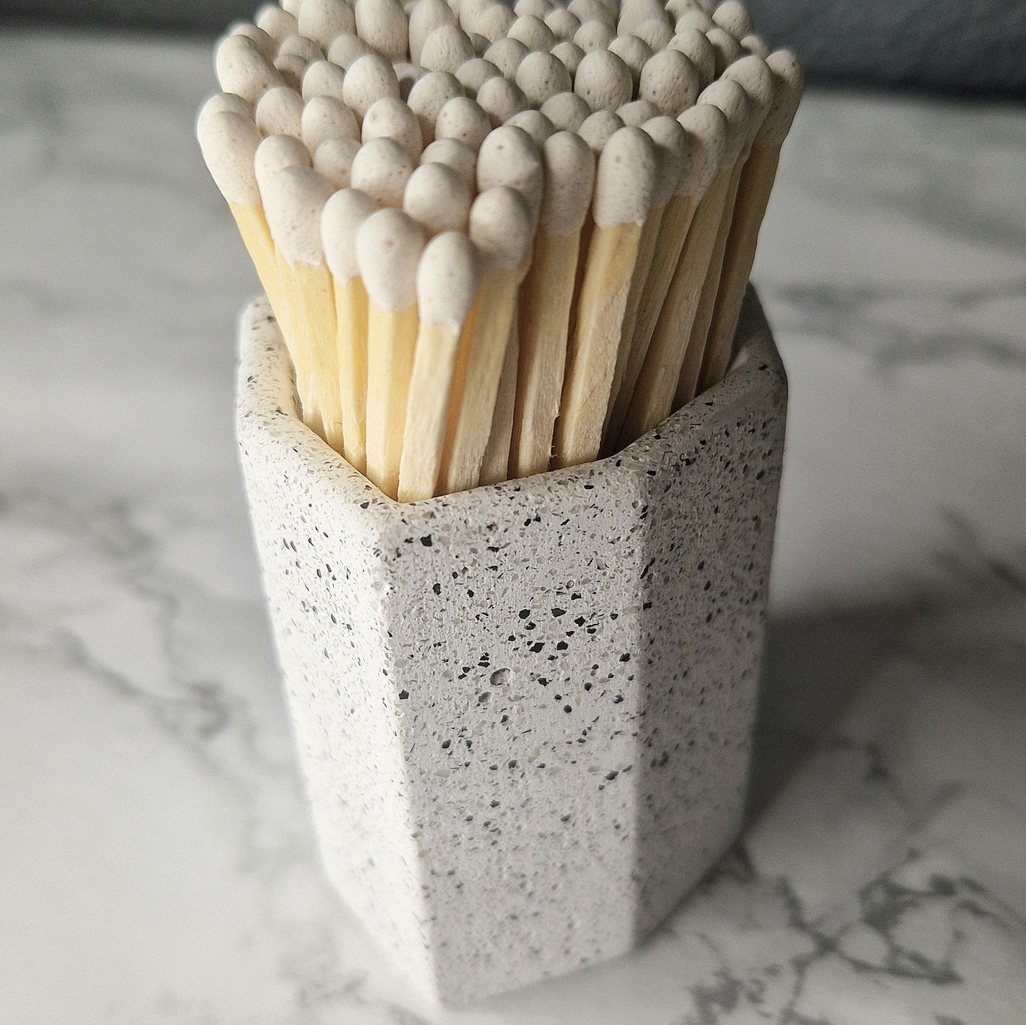 Heart Match Holder Pots filled with matches close up