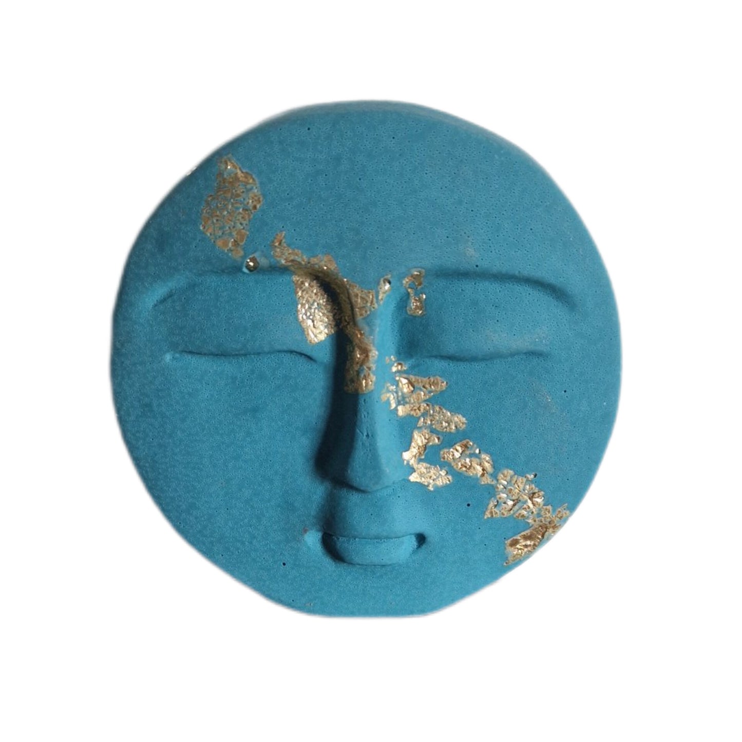 Turquoise and Gold Leaf Moon Face Ornament