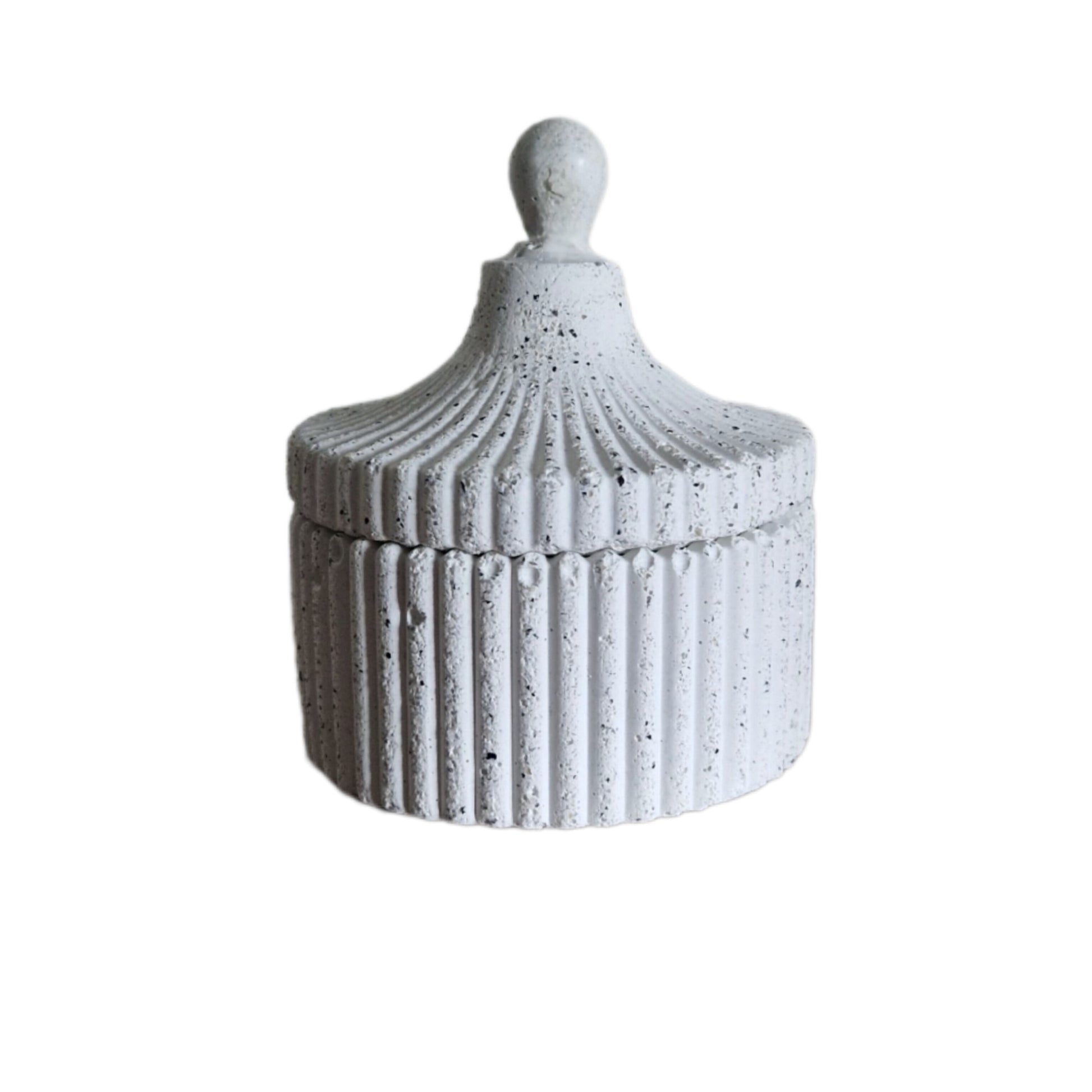 White and Silver Granite Ribbed Trinket Pot with Lid