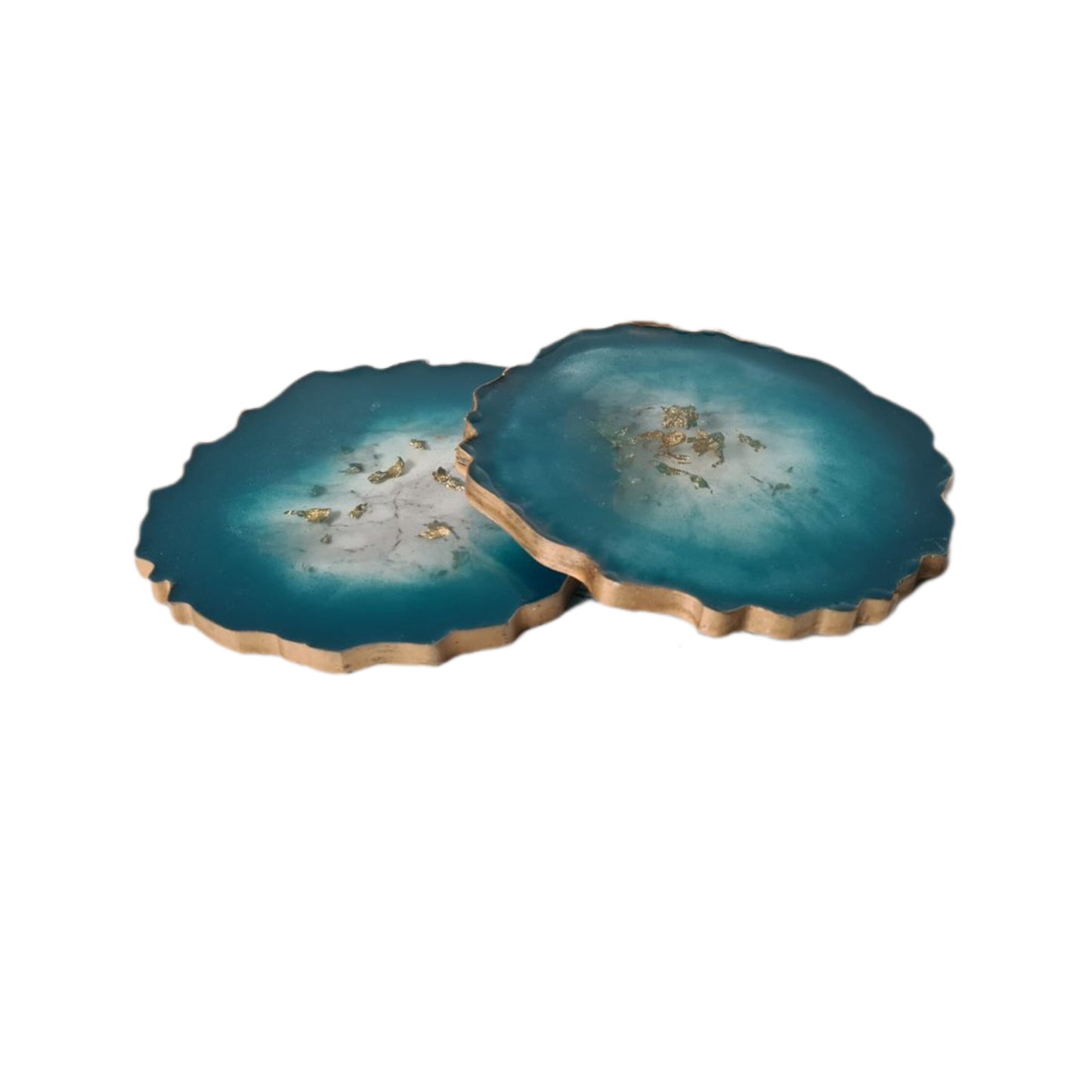 Round Agate Deep Turquoise Pink & Gold Coaster Set