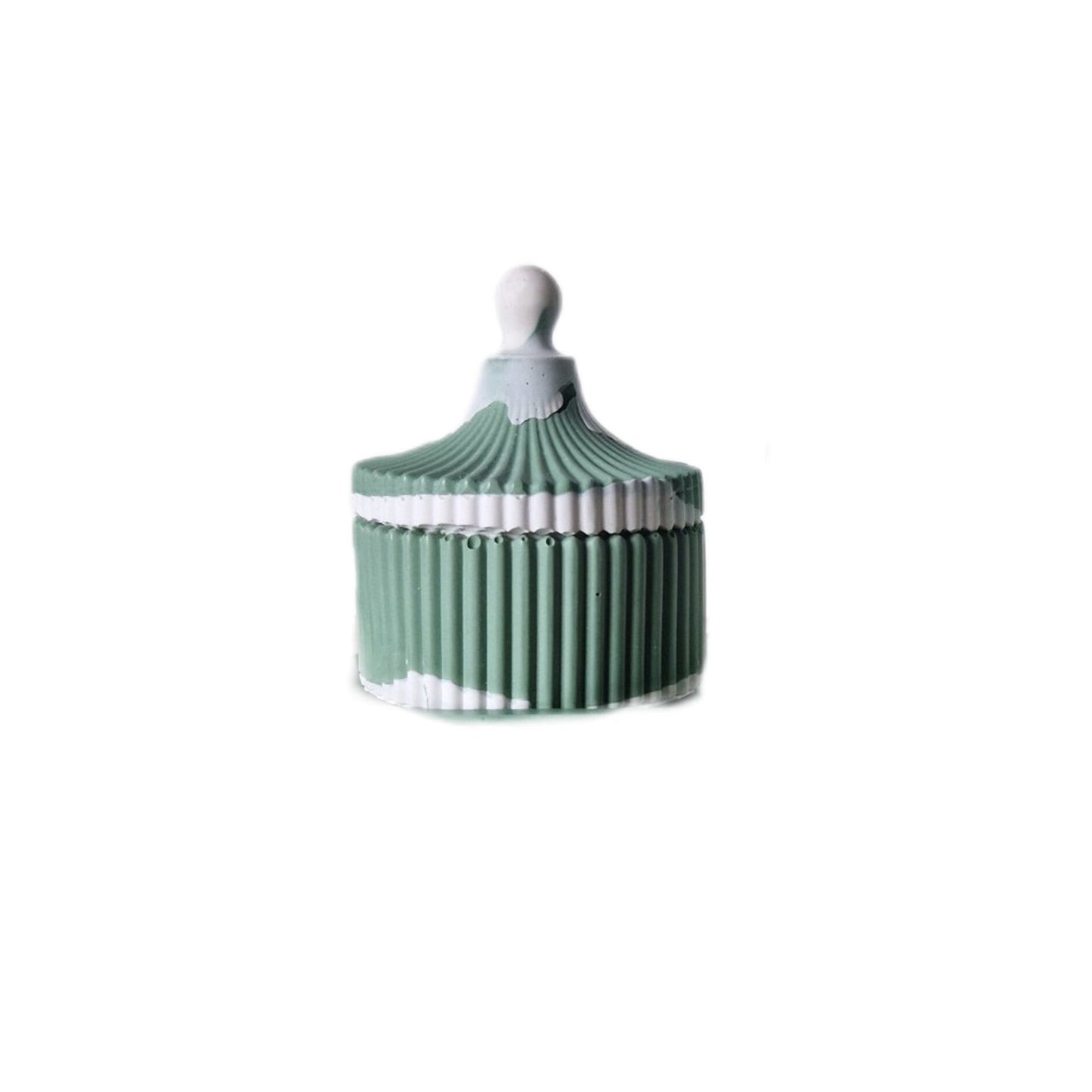 Paris Green and White Ribbed Trinket Pot with Lid