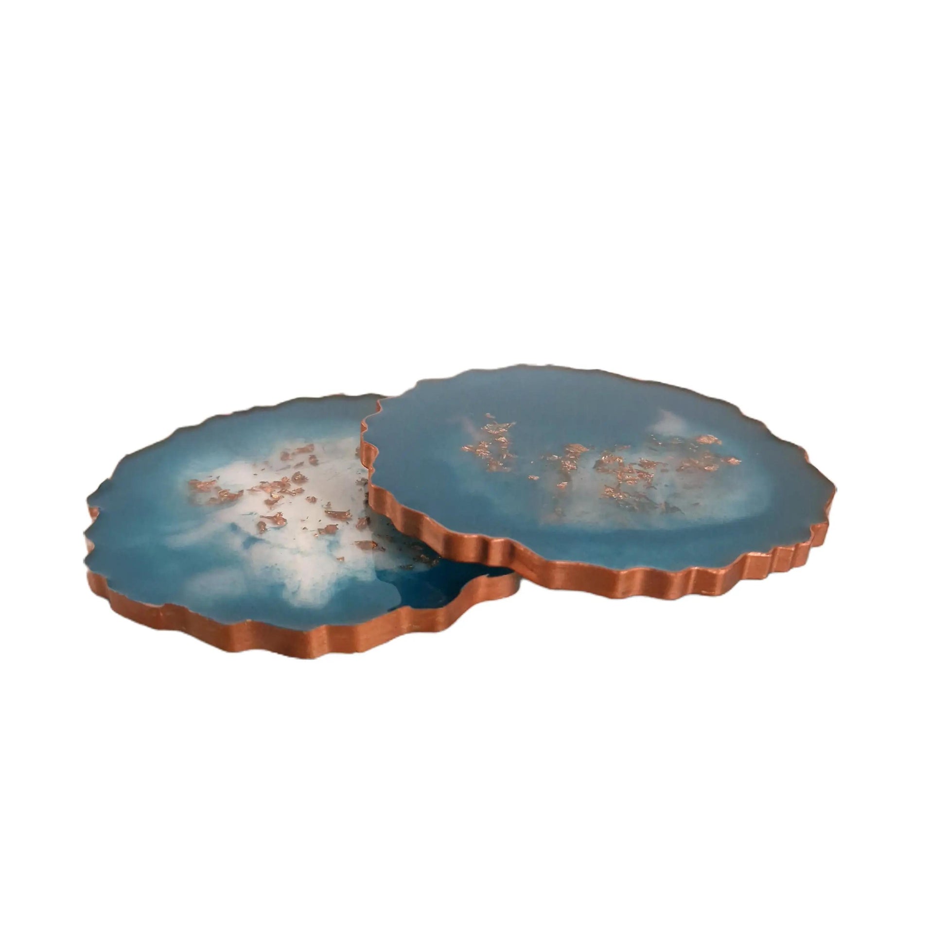 Turquoise and Rose Gold Leaf Agate Coaster Set