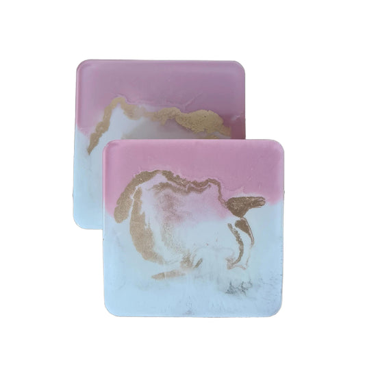 Dusty Pink White & Brass Square Coaster Set