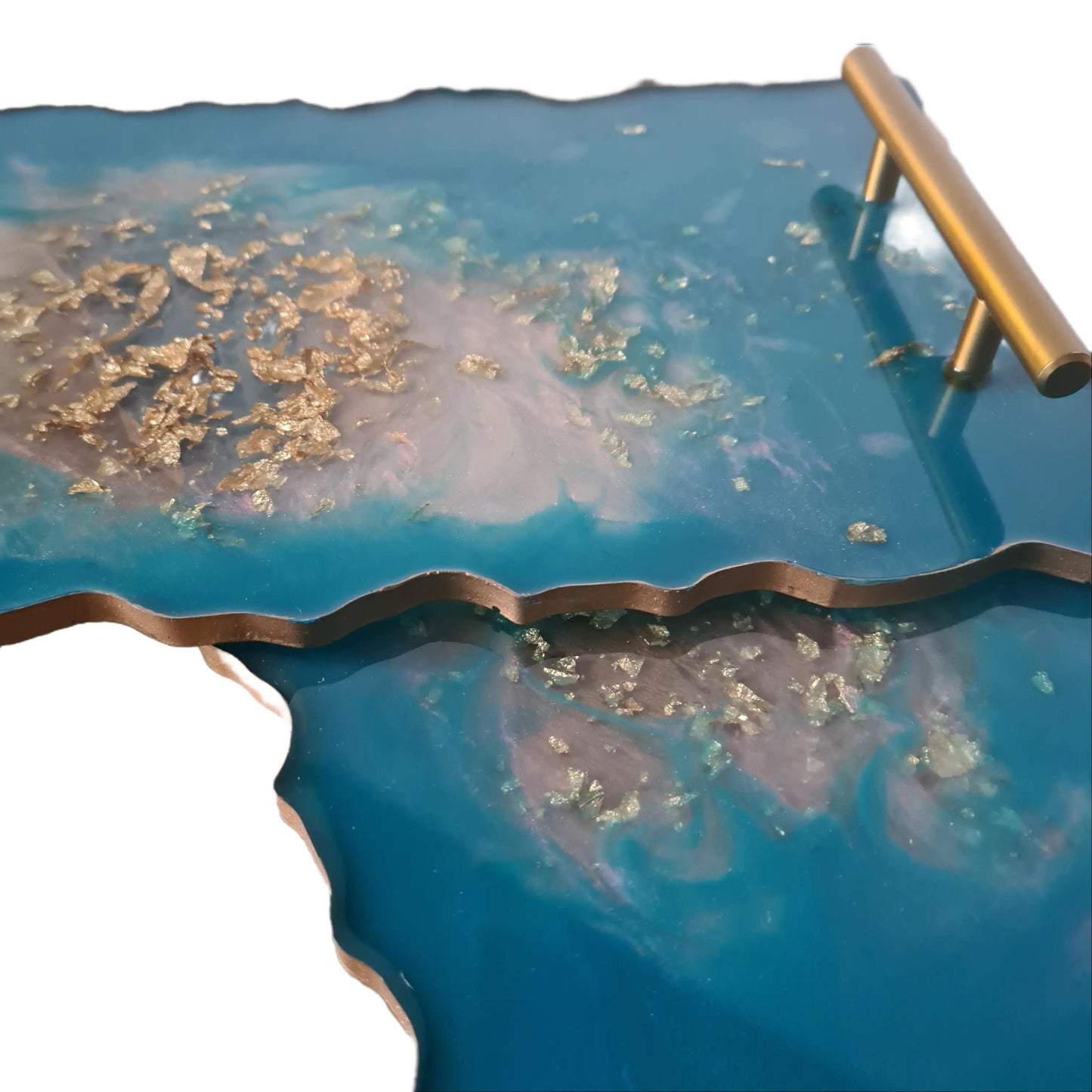Deep Turquoise Pink and Gold Agate Tray