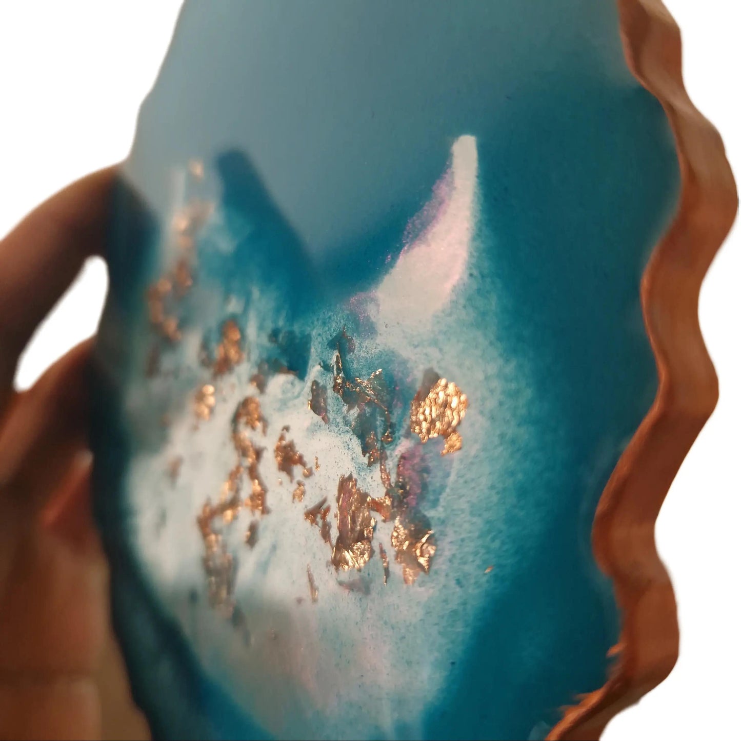 Turquoise and Rose Gold Leaf Agate Coaster