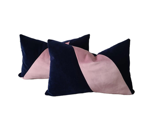 Midnight Blue & Blush Geo Velvet Cushion Set