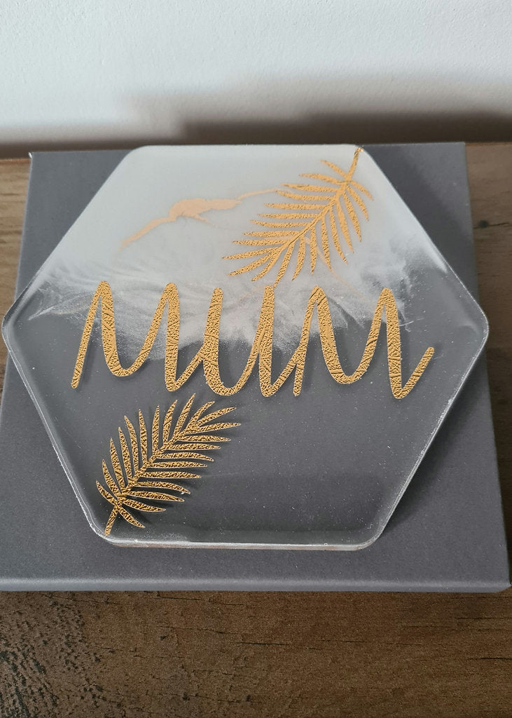 Resin Mum Coaster with Gold Palms