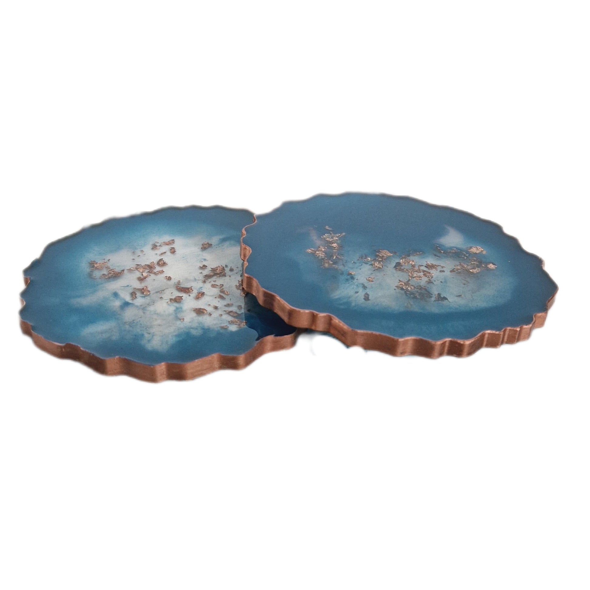 Turquoise and Rose Gold Leaf Agate Coaster Set